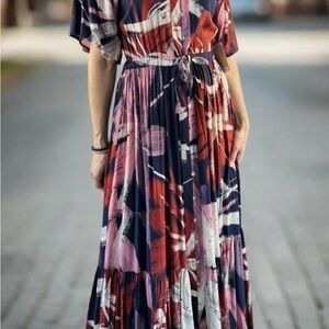 Jackson Rowe Vibrant Red and Blue Maxi Dress